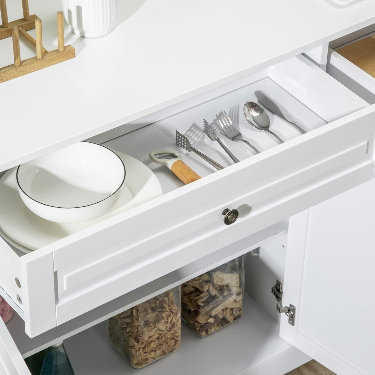 HOMCOM Sideboard Buffet Cabinet, Modern Buffet Cabinet with Storage and 2 Drawers, Coffee Bar Station with Adjustable Shelves for Kitchen, Entryway, White