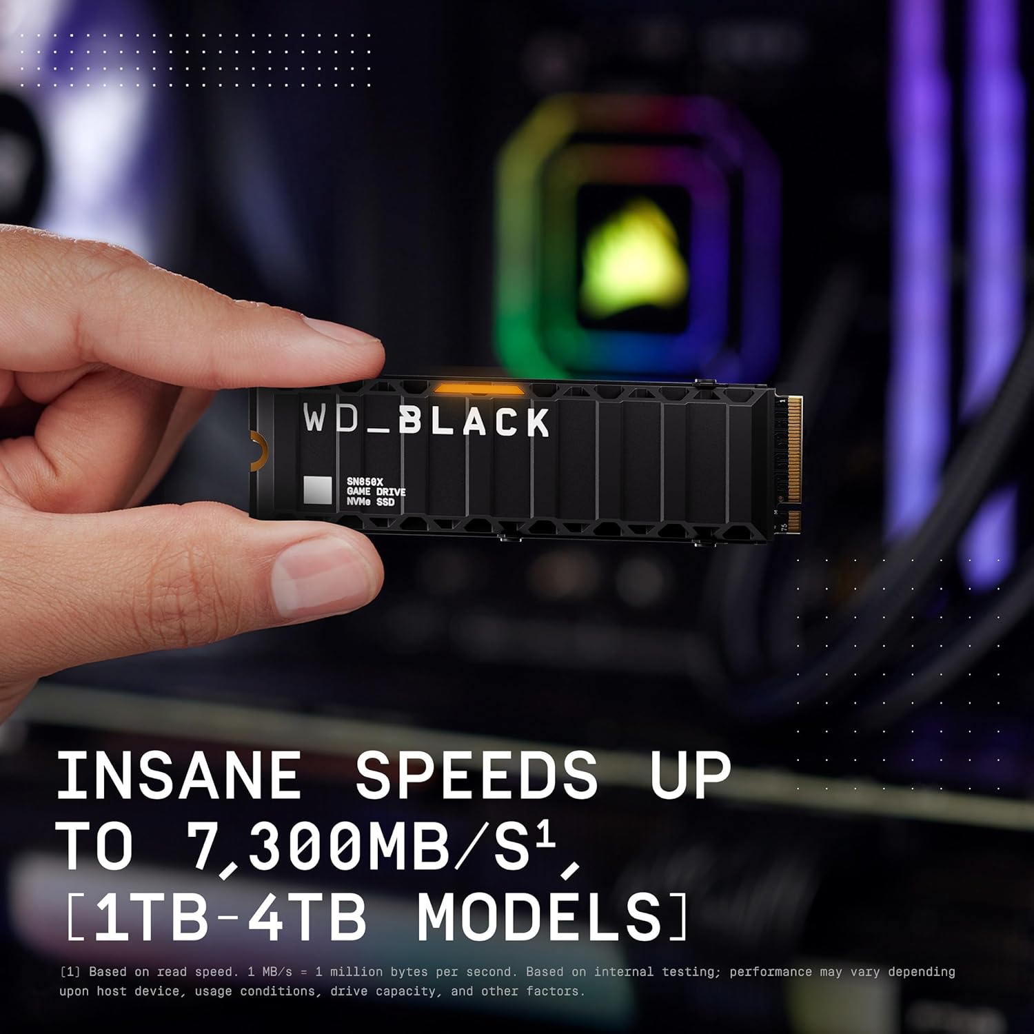 WD_BLACK SN850X 1TB NVMe SSD with Heatsink - M.2 2280, Up to 7,300 MB/s Read speeds, Up to 6,300 MB/s write speeds, Gaming Expansion, High Performance Internal Solid State Drive - WDS100T2XHE