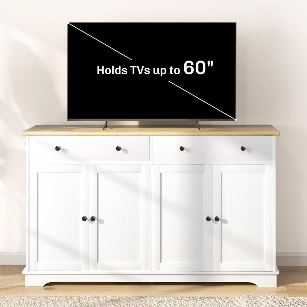 HOMCOM Sideboard Buffet Cabinet with Storage, 55" Modern Kitchen Cabinet with 4 Doors, 2 Drawers and 2 Adjustable Shelves, Coffee Bar Cabinet, White