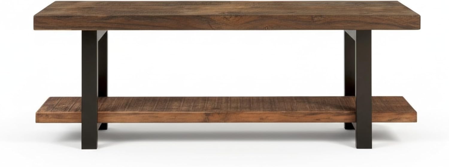 Alaterre Furniture Pomona Entryway Bench – Modern Rustic 48-Inch Solid Wood Bench with Open Bottom Storage Shelf – Farmhouse Hallway Seating for Mudroom or Foyer (Rustic Brown)