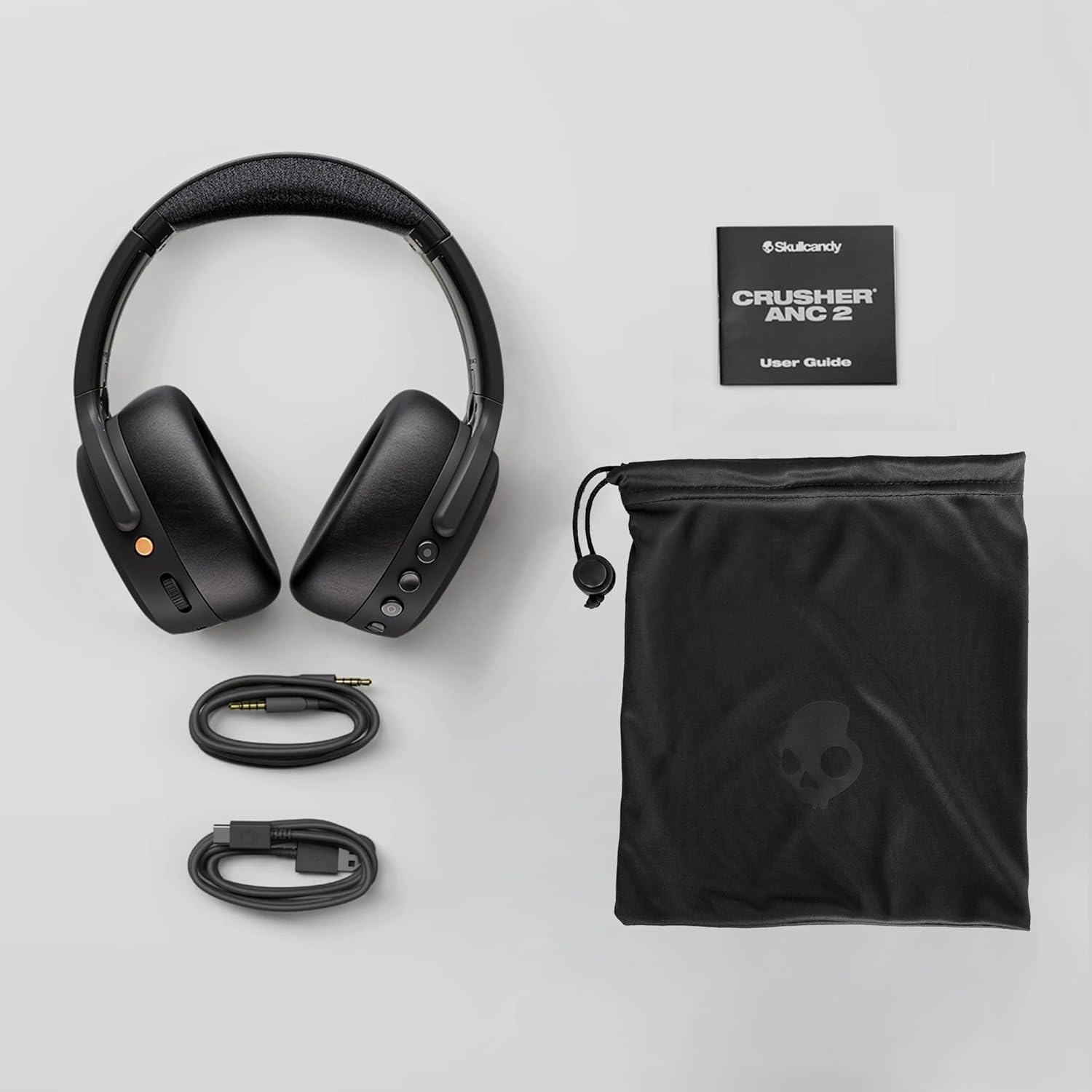Skullcandy Crusher ANC 2 Wireless Over-Ear Bluetooth Headphones with Multi-Sensory Bass, Active Noise Cancelling, Up to 60 Hours Battery, Microphone for iPhone Android - True Black