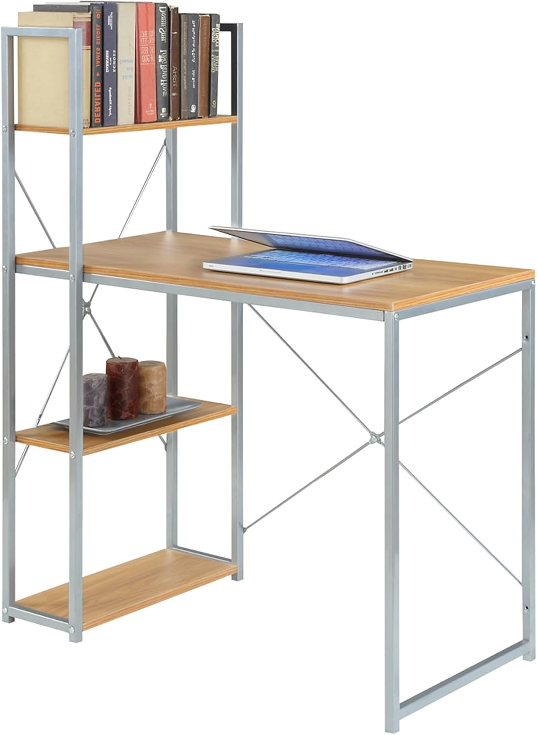 Convenience Concepts Desigsn2Go Office Workstation Desk 36" - Modern, Contemporary Writing Accent with Storage Shelves for Dorm Room & Home Study, Light Oak