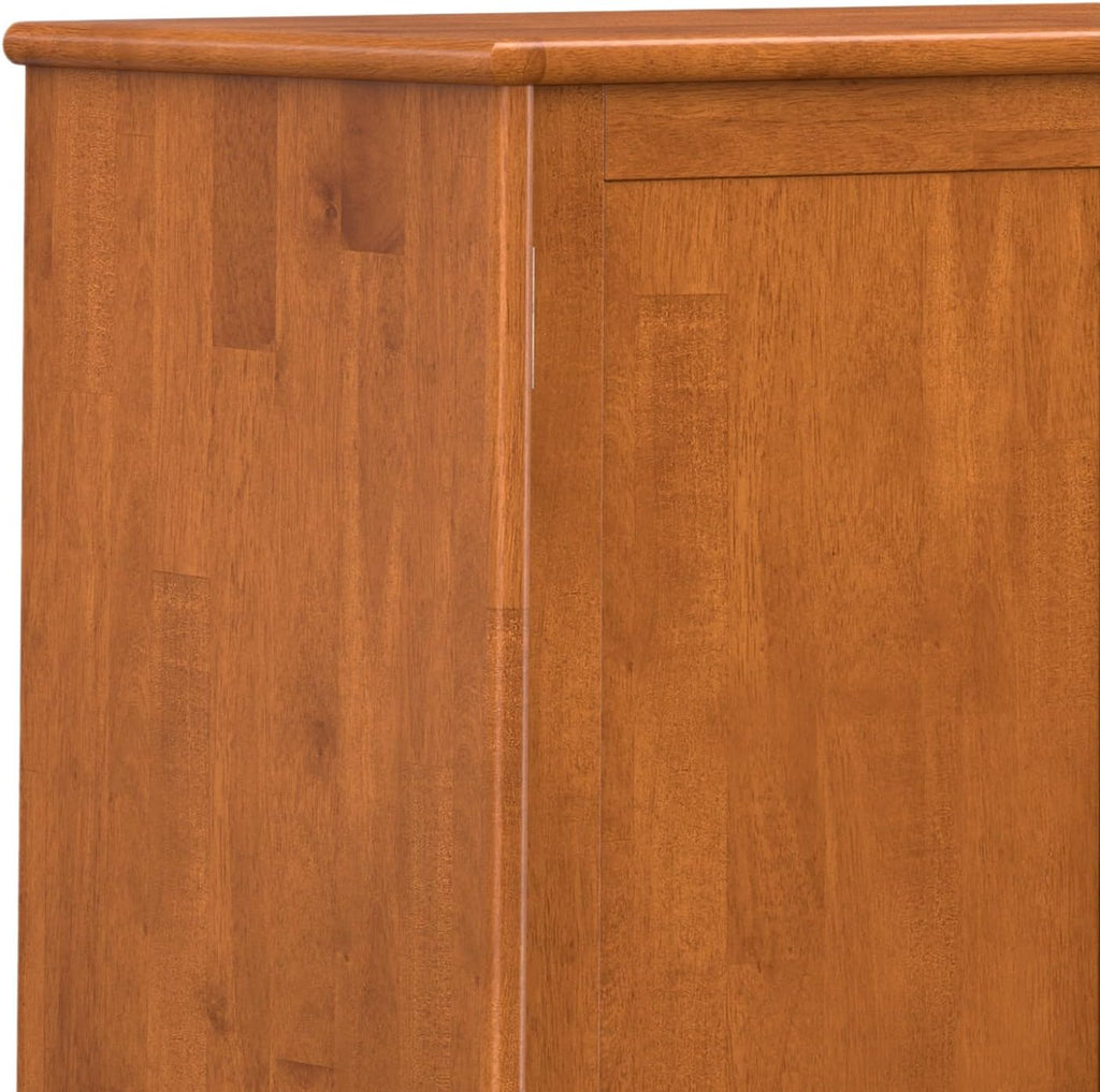 SIMPLIHOME Draper Buffet - 66 inch Wide Solid Hardwood 4-Door Sideboard Buffet in Teak Brown, Mid-Century Modern Cabinet for Dining Room or Kitchen with Adjustable Shelves and Tapered Legs