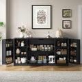 ONBRILL 63" Curved Buffet Cabinet with Storage and 4 Doors, Large Sideboard Buffet Storage Cabinet with Adjustable Shelves, Modern Coffee Bar Table for Dining Room, Living Room, Entryway (Black)