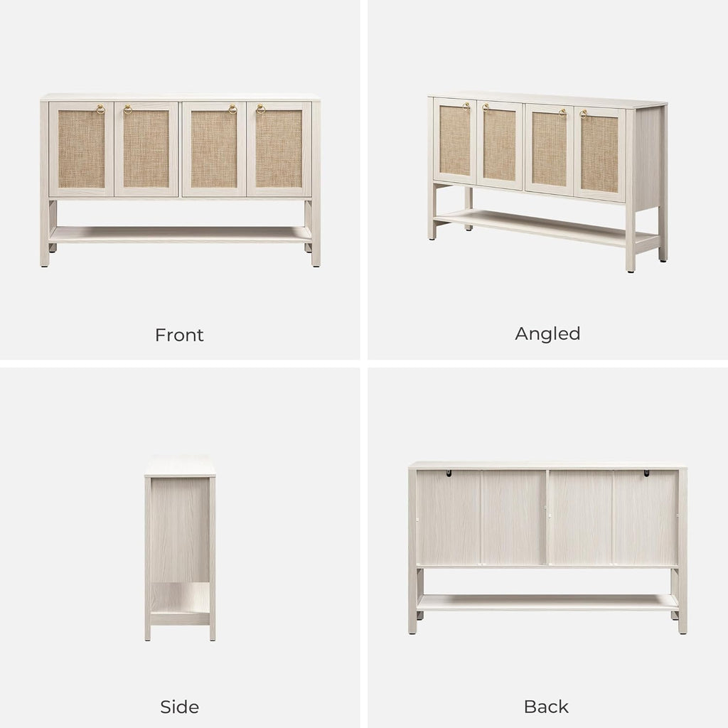 SICOTAS Sideboard Buffet Cabinet with Rattan Doors, 55" Boho Coffee Bar Cabinet with Open Shelf, Modern Farmhouse Credenza & Console Table for Entryway, Kitchen, Dining Room