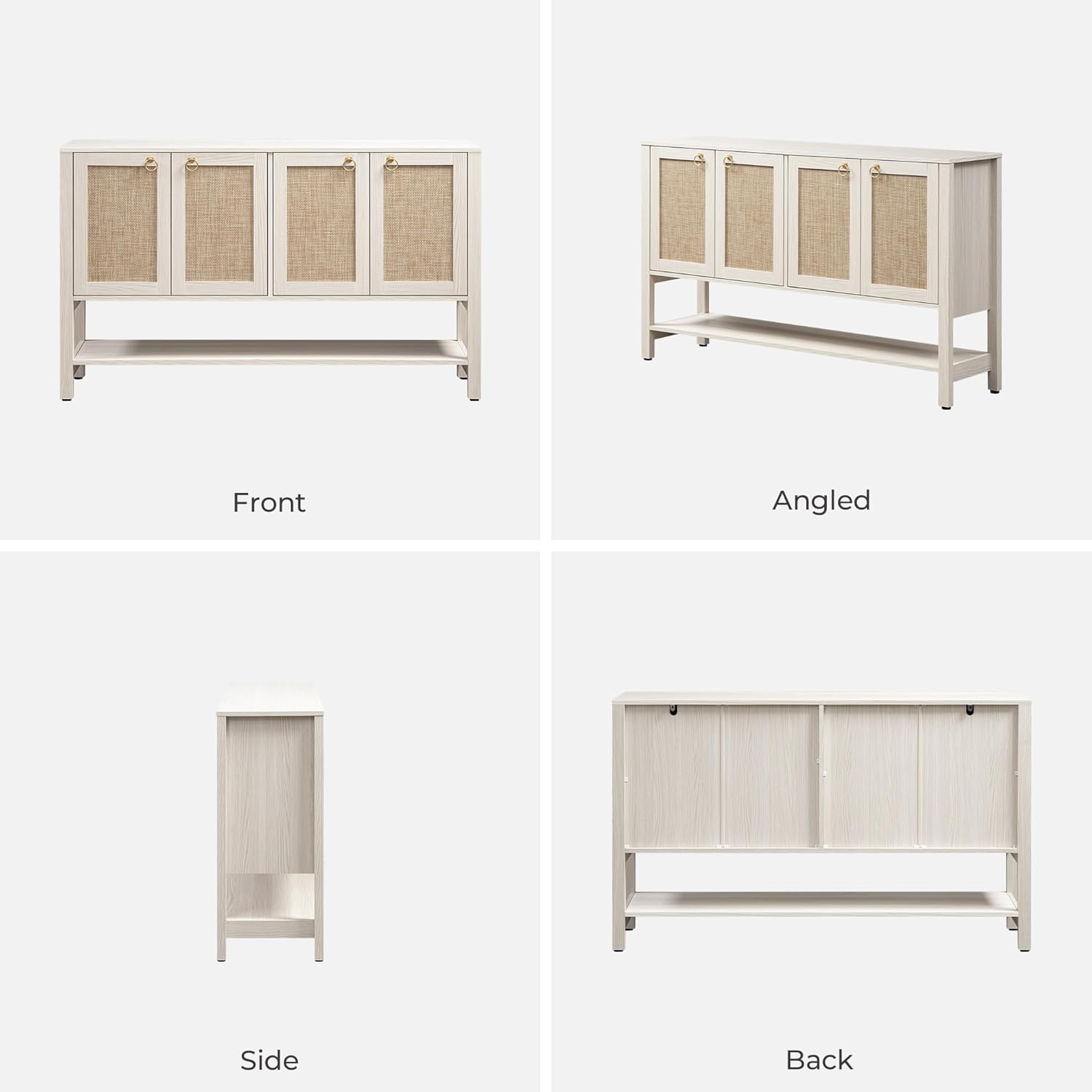 SICOTAS Sideboard Buffet Cabinet with Rattan Doors, 55" Boho Coffee Bar Cabinet with Open Shelf, Modern Farmhouse Credenza & Console Table for Entryway, Kitchen, Dining Room