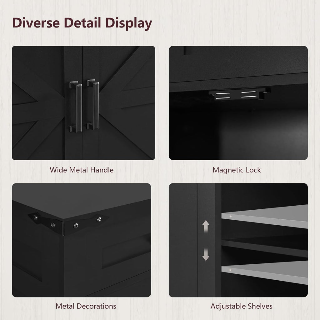 usikey Buffet Cabinet, 61” Large Sideboard Buffet Storage Cabinet with 3 Drawers, Farmhouse Coffee Bar with 4 Doors, for Kitchen, Living Room, Black