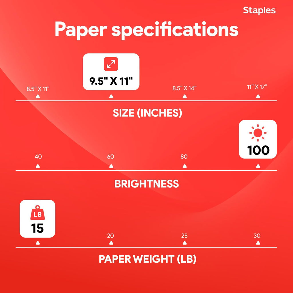 Staples Multi-Part Colored Computer Paper, 9 1/2" x 11", 3-Part, Carbonless, 1100 Sheets