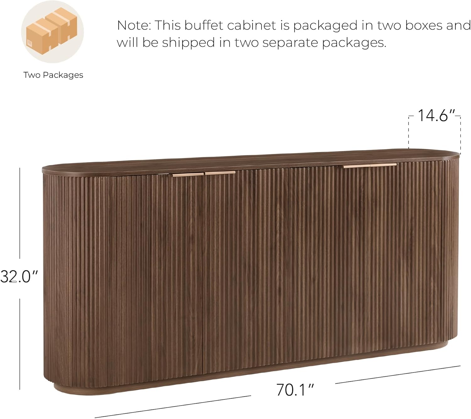 CHITA 70" Sideboard Buffet Cabinet with Storage, Living Room Accent Cabinet with Doors and Adjustable Shelves, for Bar, Kitchen, Walnut