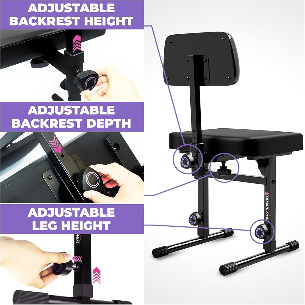 Liquid Stands Piano Bench Adjustable Stool – Music Keyboard Bench with Backrest Seat for Piano Keyboard Stand with Black Padded Cushion for Musicians Piano Stool Chair