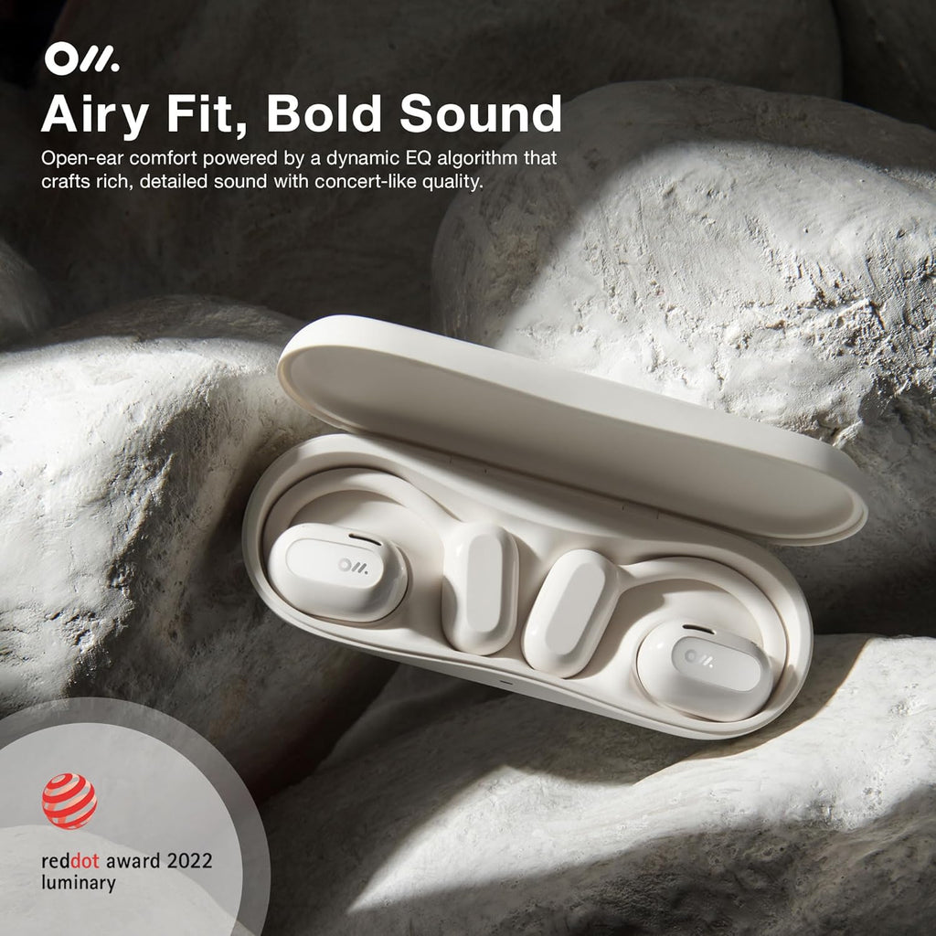 Oladance OWS2 Open Ear Wireless Headphones, Memory Titanium Frame, Virtual Bass 2.0, 16.5mm Drivers, 19H Battery, IPX4 Waterproof, Touch Controls, Bluetooth 5.3, Multi-Point Pairing (White)