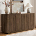 64" Sideboard Buffet Cabinet with Storage, Modern Fluted Accent Credenza with Adjustable Shelves, Wood Media Console Coffee Bar Table for Living Room Kitchen Dining Room, 31.5" H, Walnut