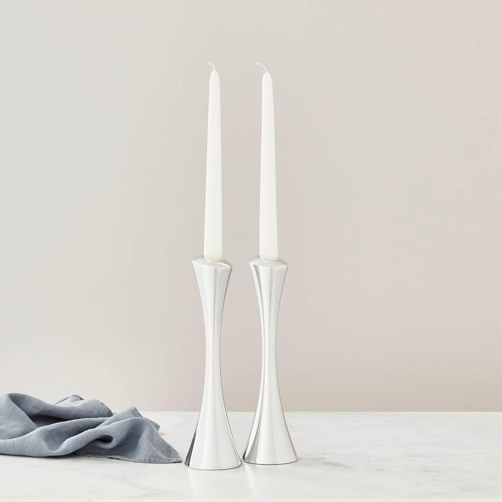 nambe Aquila Candlestick Holders | 2-Pc Set | Metal Taper Candle Holder | Modern Decorative Centerpieces | Candlestick Holders for Table, Mantel, or Wedding Gift (Silver)