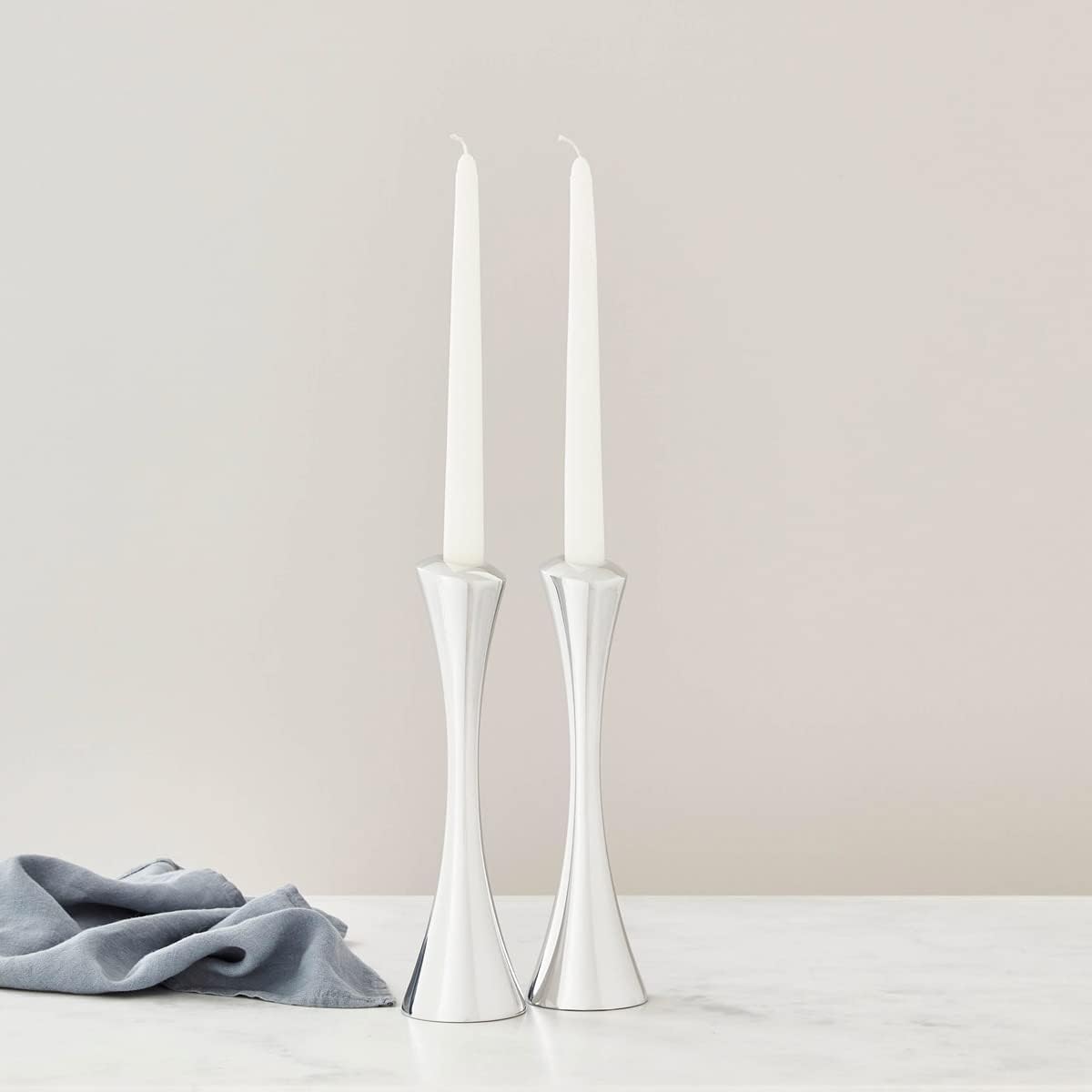 nambe Aquila Candlestick Holders | 2-Pc Set | Metal Taper Candle Holder | Modern Decorative Centerpieces | Candlestick Holders for Table, Mantel, or Wedding Gift (Silver)