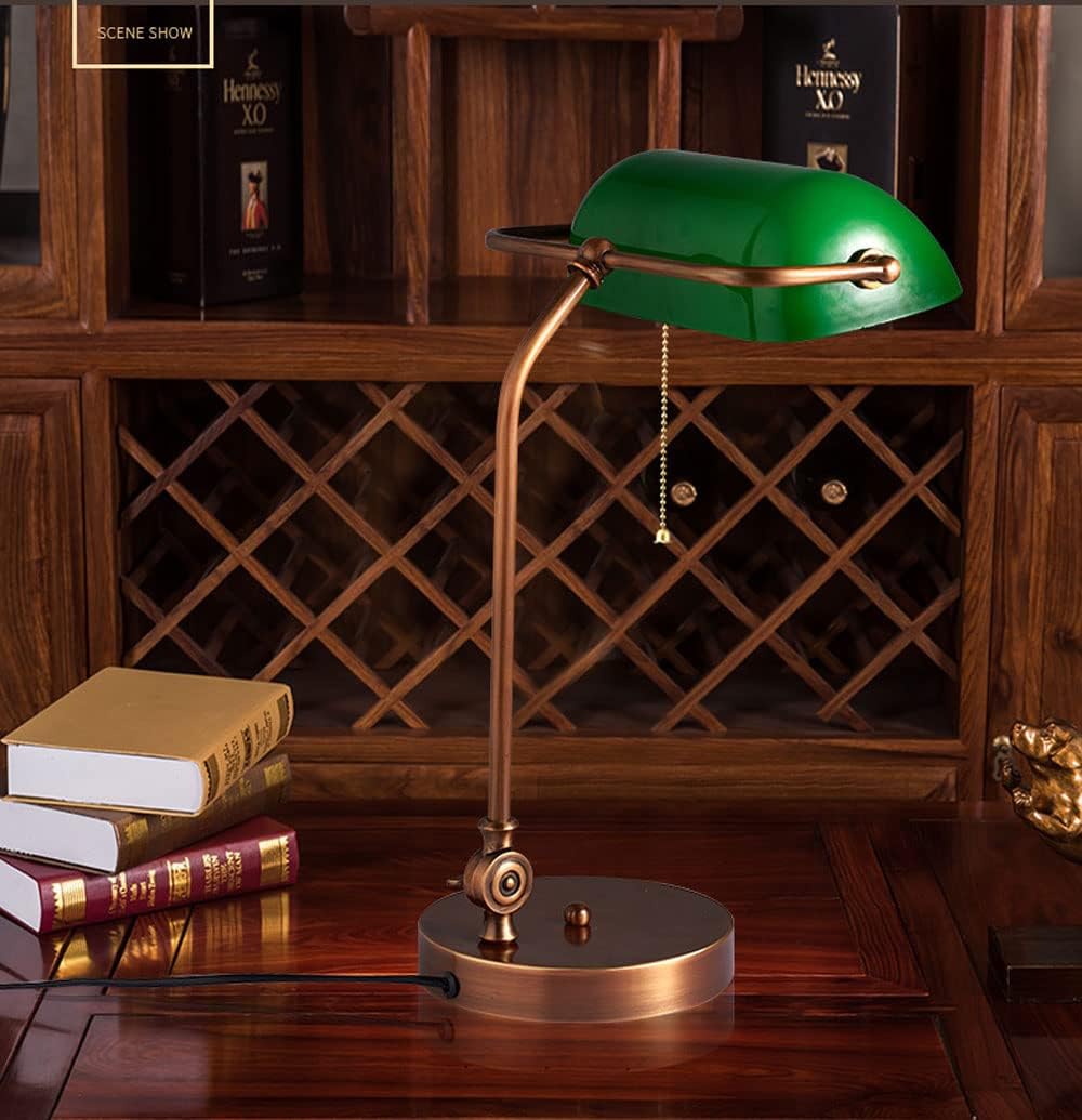 Green Bankers Deskp - Traditional Wood Table Light with Green Glass Shade - Antreadingp for Home & Office - Elegant Lightifixture (Tyg)
