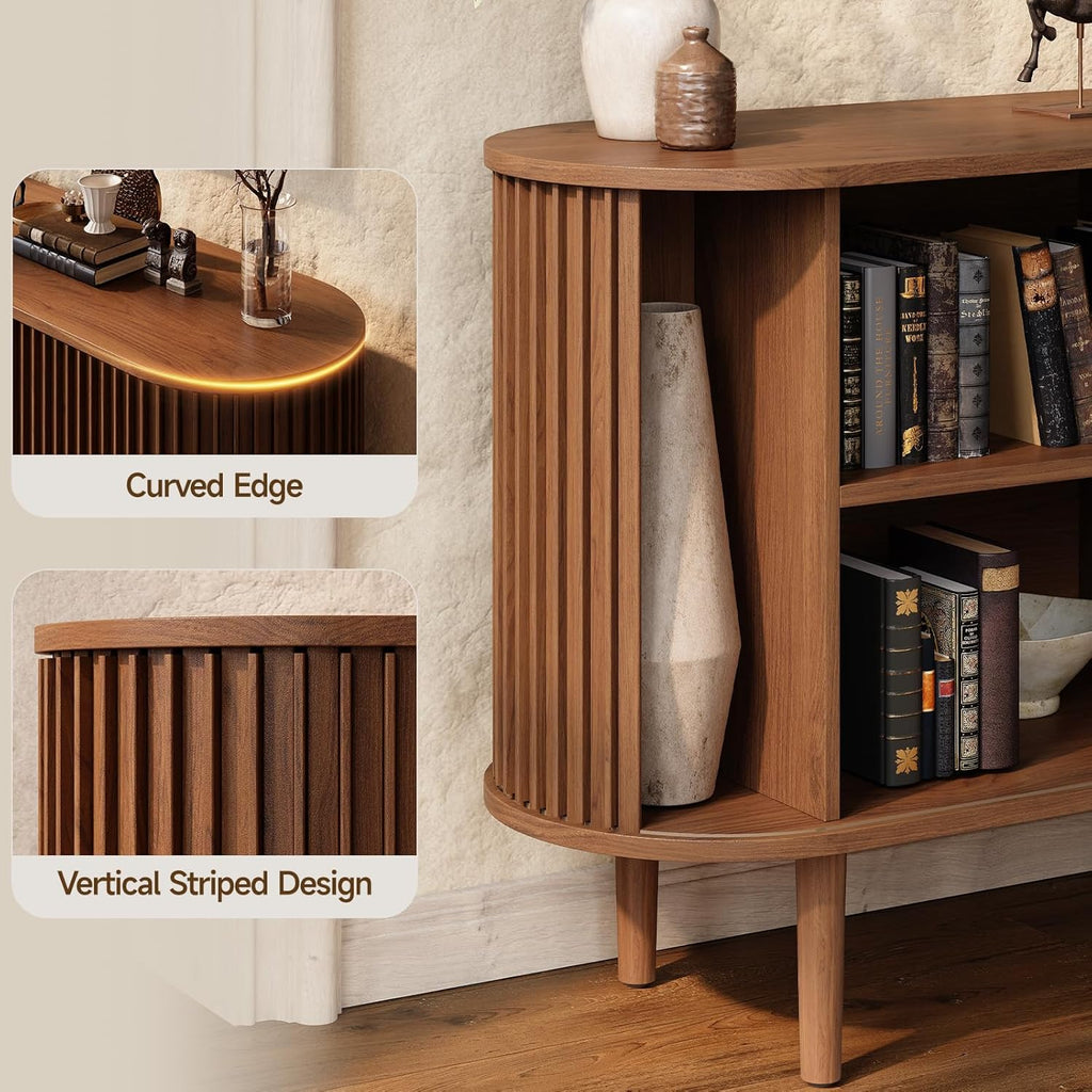 ONBRILL 55" Buffet Sideboard Cabinet with Sliding Doors, Mid-Century Modern Sideboard Buffet Cabinet with Storage & Adjustable Shelves, Accent Coffee Bar Console Table for Kitchen, Entryway, Walnut