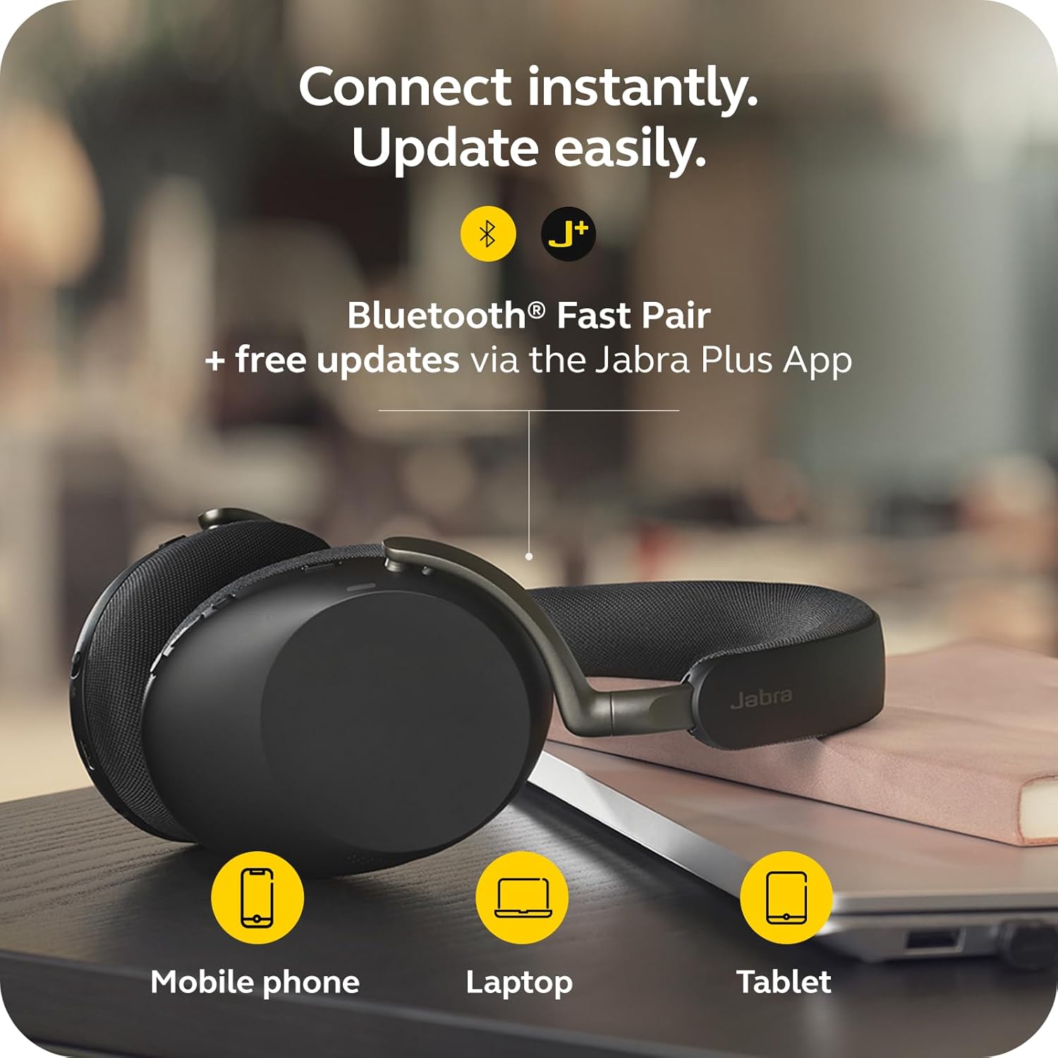 Jabra Evolve3 85 Over-Ear Wireless Bluetooth Headset with Microphone for Work, USB-C, AI Voice Call Technology, Adaptive Active Noise Cancellation, 25-Hour Battery, Works with Meeting Apps, Black