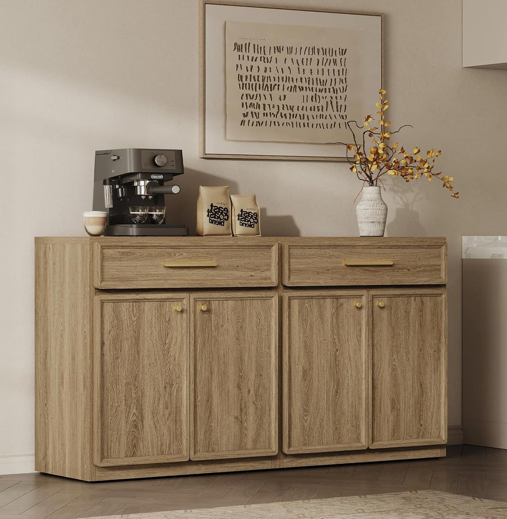 SICOTAS Buffet Cabinet with Storage Tall Modern Accent Storage Cabinet with Doors and Shelves 90 inch Wide Wooden Sideboard Credenza Buffets Console Table Coffee Bar for Kitchen Dining Living Room
