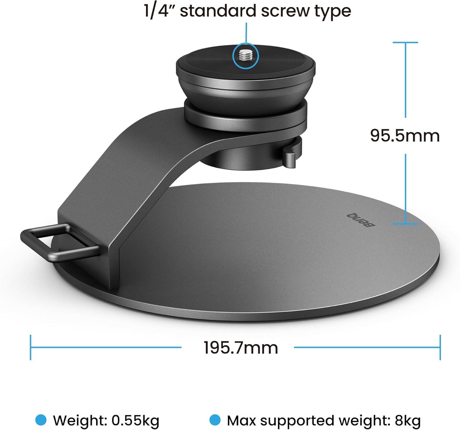 BenQ Desktop Projector Stand – Portable, Stable Design, Tilt 20°, Rotate 360°, Lock with Switch, 1/4" Screw, Metal Base, Anti-Slip Pads, for GP520 and Other Projectors