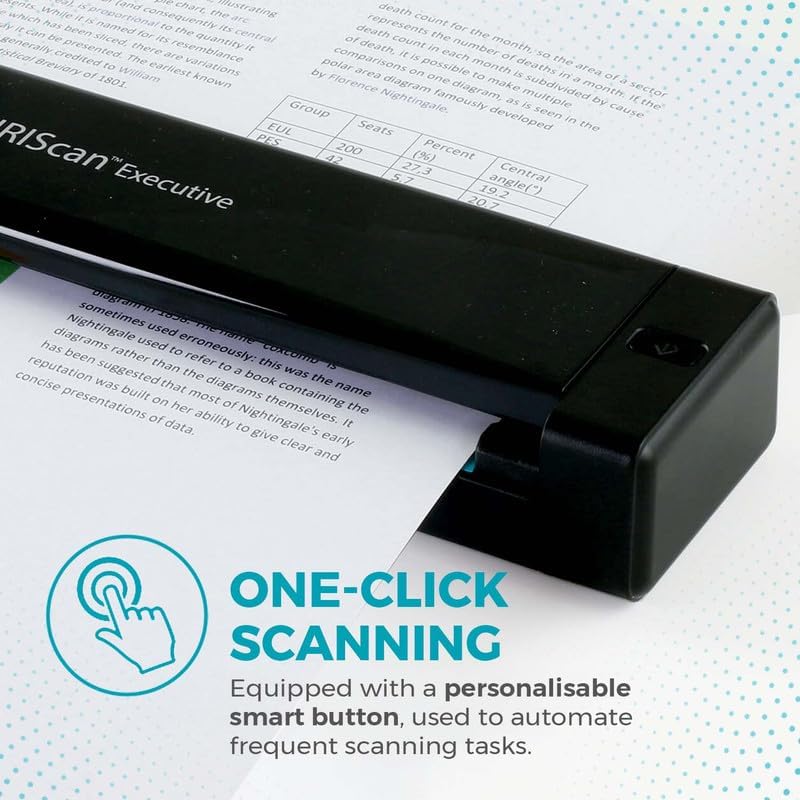 IRIScan Executive 4 Pro Black Portable Duplex Scanner, 8 PPM USB Document and Receipt Scanner for Windows, Readiris PDF Included
