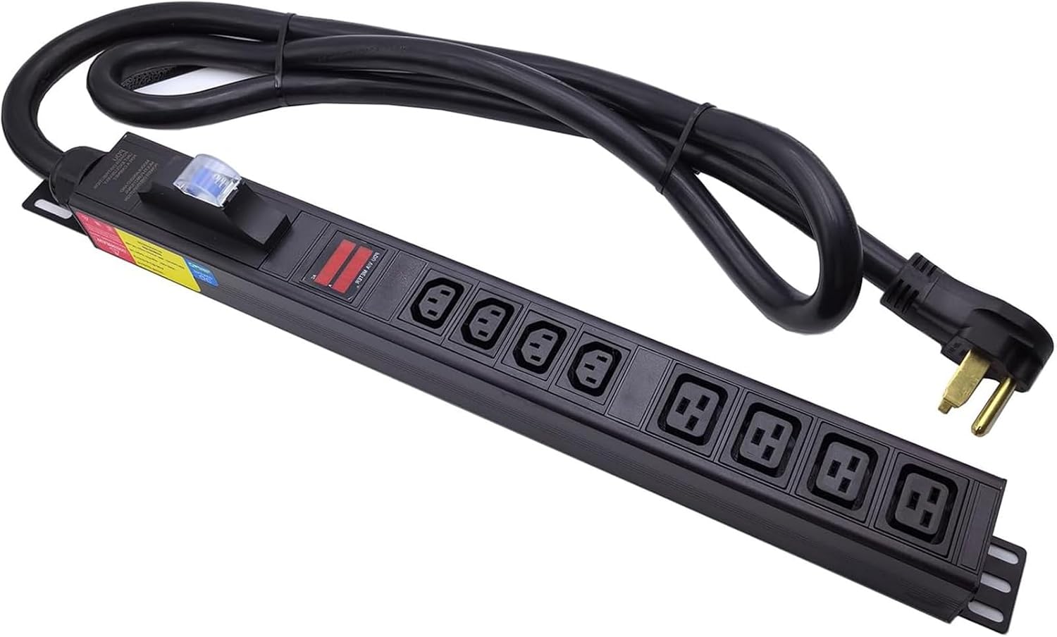 50 Ampere Rack Mounted PDU Power Socket, 4-Position C13+4-Position C19 Combination Circuit Breaker Protection, Aluminum Alloy Shell, 6-Foot 8AWG Cable Voltage and Current Display Instrument(C13-08-D)