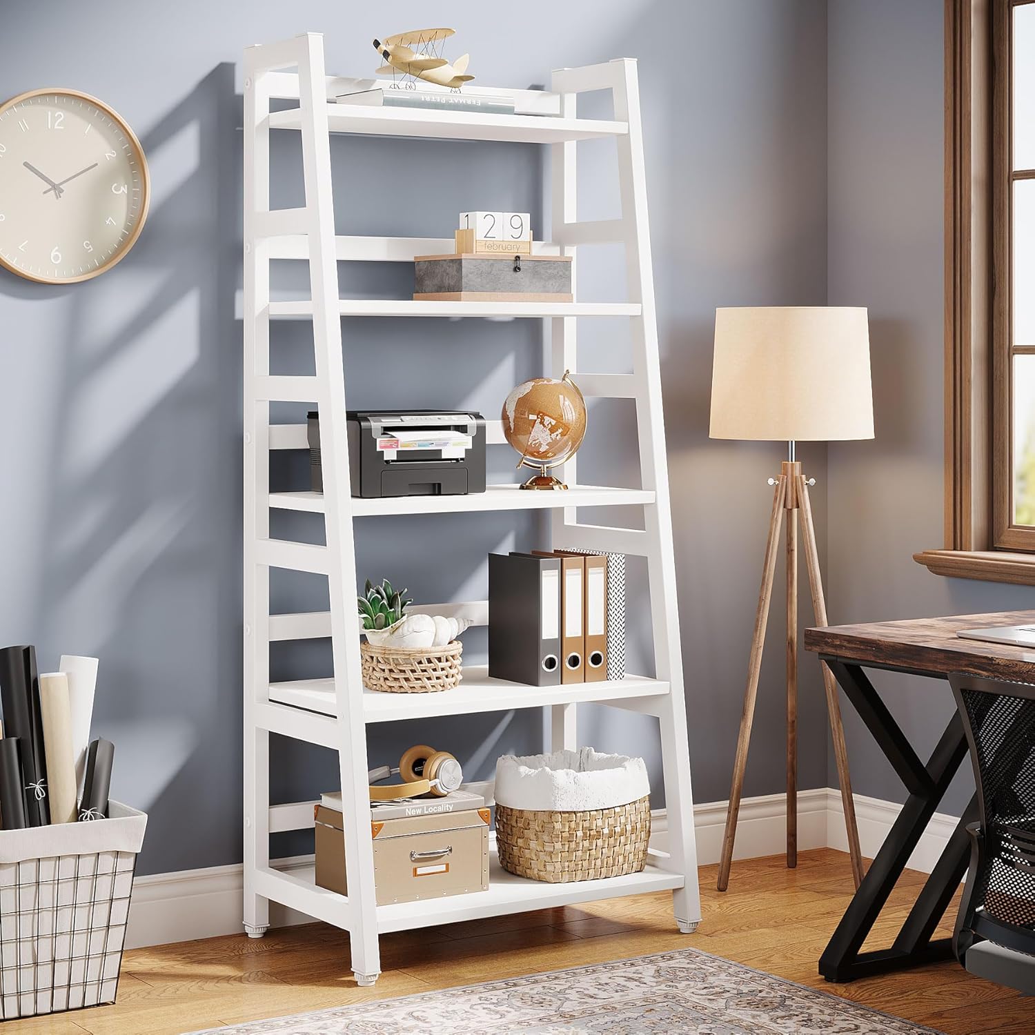 Tribesigns 5-Tier Bookshelf Modern Bookcase, 5 Shelf Ladder Shelf Book Storage Shelf Organizer for Living Room, Home Office (White)