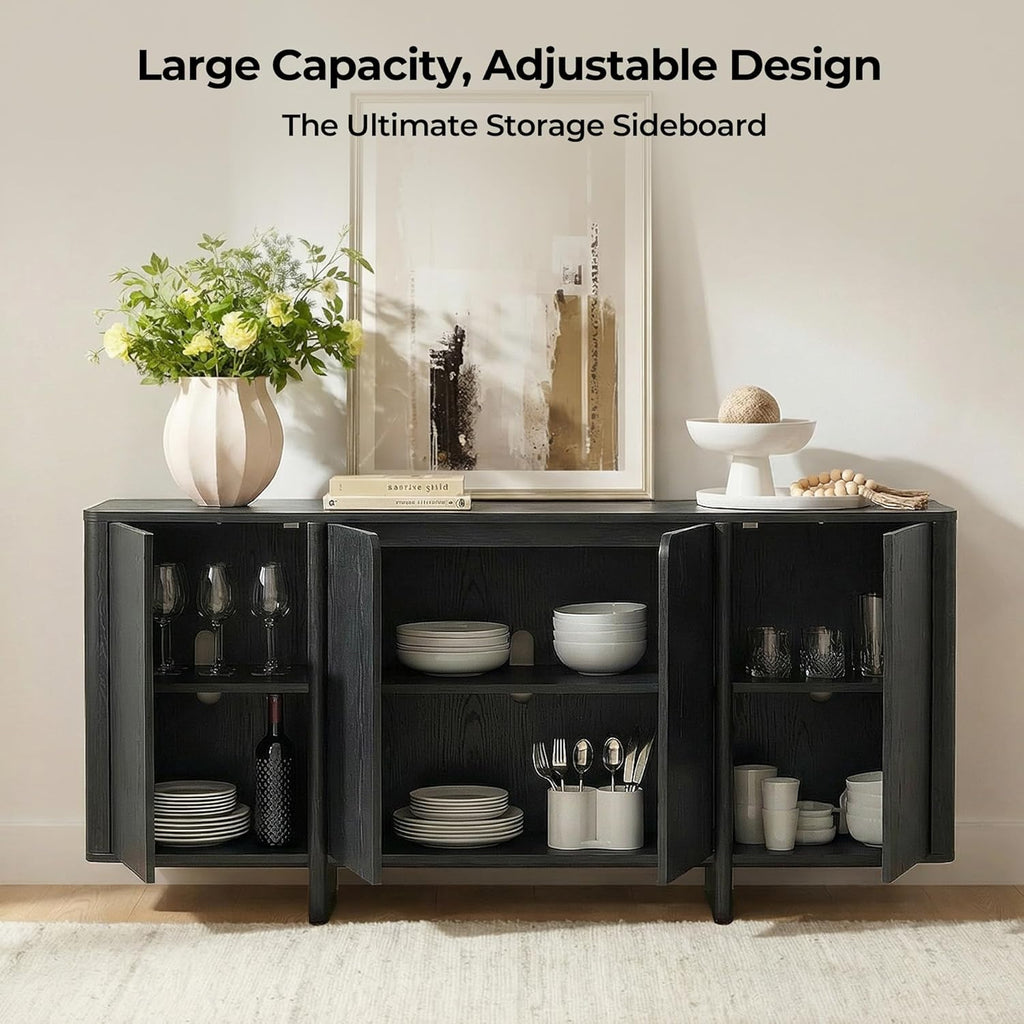 CHITA 66" Sideboard Buffet Cabinet with Storage, Modern Console Cabinet with 4 Doors & Adjustable Shelves, Storage Credenzas for Living Room, Kitchen, Hallway, Bar, Black