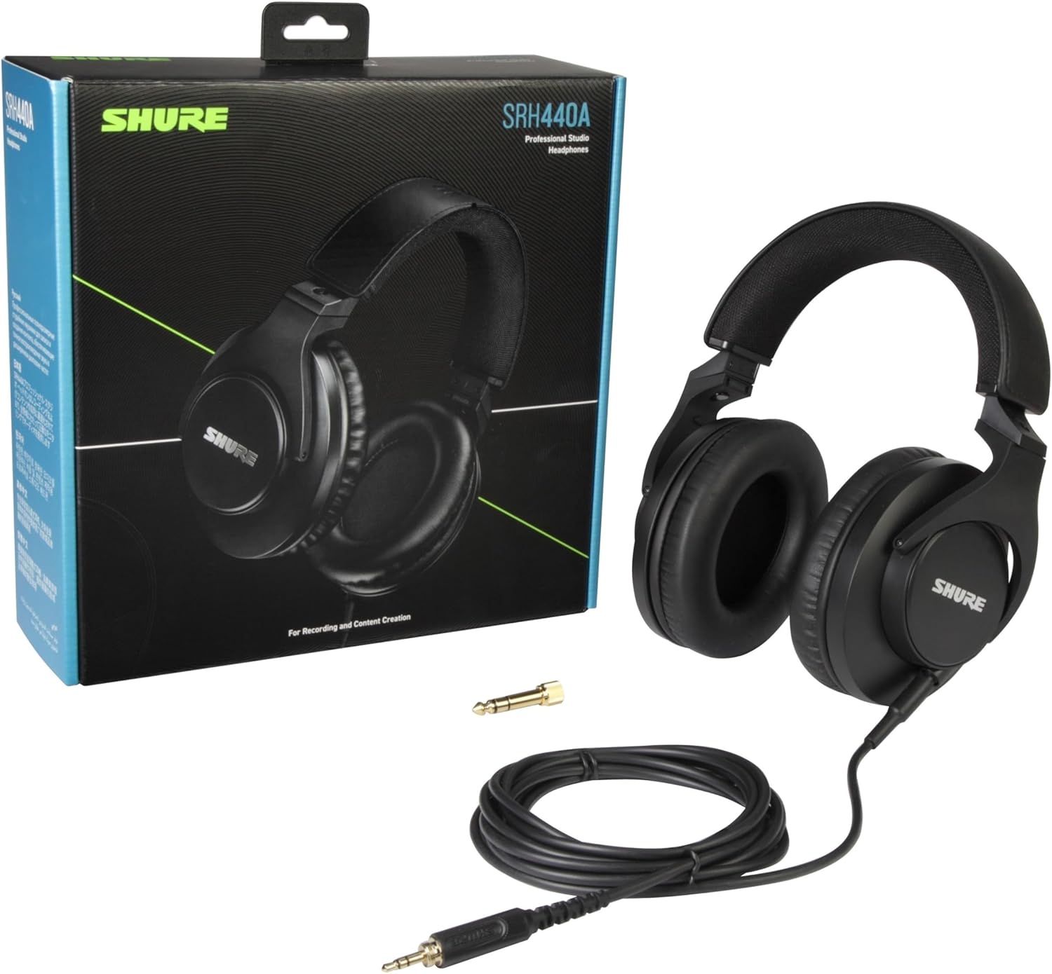 Shure SRH440A Over-Ear Wired Studio Headphones – Professional Monitoring & Recording Earphones with Accurate Frequency Response, Adjustable Collapsible Design, Black