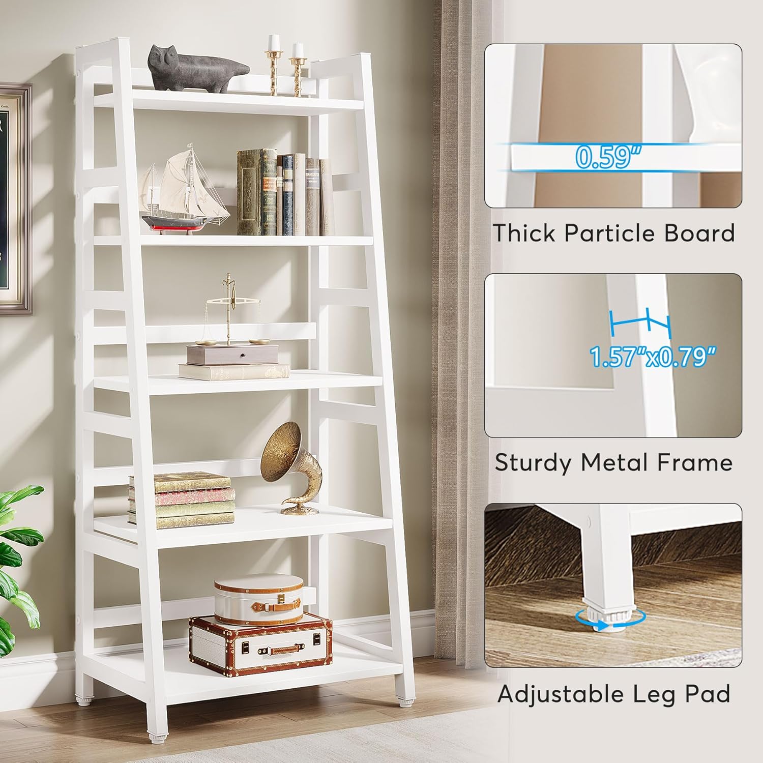 Tribesigns 5-Tier Bookshelf Modern Bookcase, 5 Shelf Ladder Shelf Book Storage Shelf Organizer for Living Room, Home Office (White)