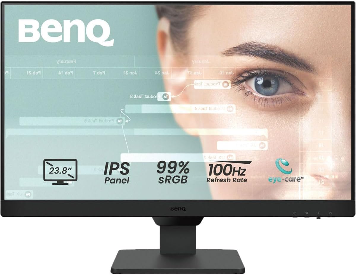 BenQ GW2490 100Hz Gaming Computer Monitor 24" FHD 1920x1080p, IPS, Eye-Care Tech, Low Blue Light, Anti-Glare, Adaptive Brightness, Built-in Speakers, DisplayPort, HDMI + H&A Heavy Dua