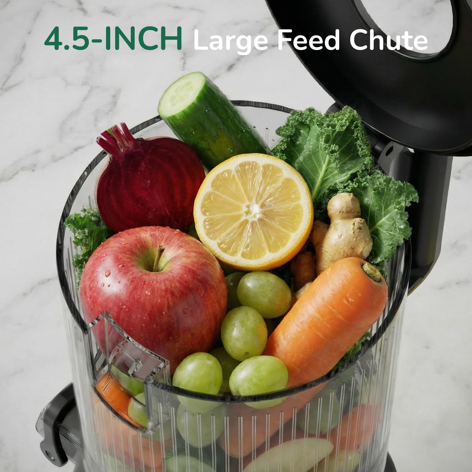 Canoly C03 Cold Press Juicer, 4.5" Wide Feed Chute Masticating Juicer Machine for Whole Fruits and Vegetables, 200W Powerful Quiet Motor, 2-in-1 Strainer (Juice & Nut Milk), Space-Saving (Matte Black)