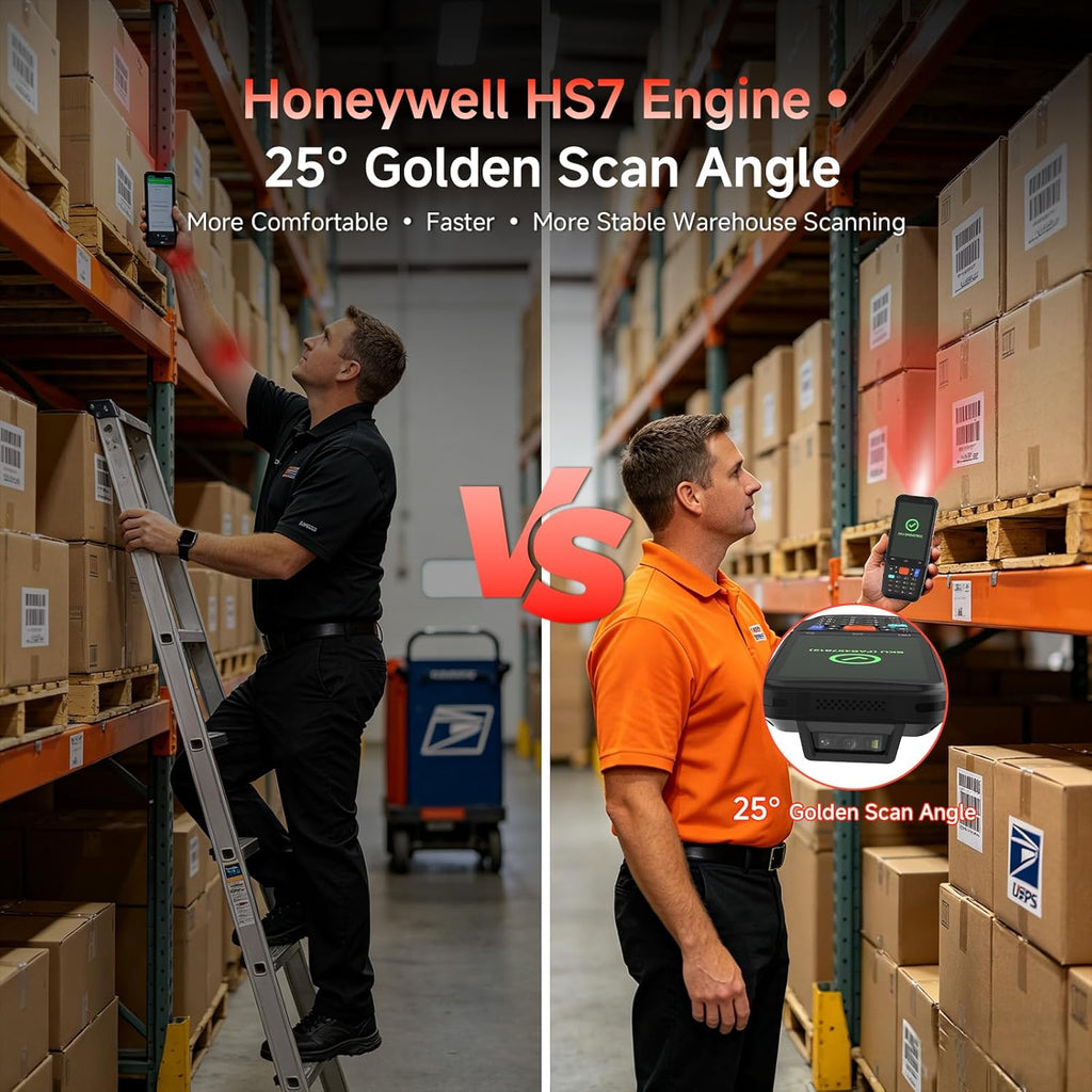 Android 15 Barcode Scanner F1, Handheld PDA with HW HS7 Barcode Scanner, 4 inch Touchscreen Industrial Handheld PDA, Data Terminal Inventory Scanner for Warehouse Retail Logistics