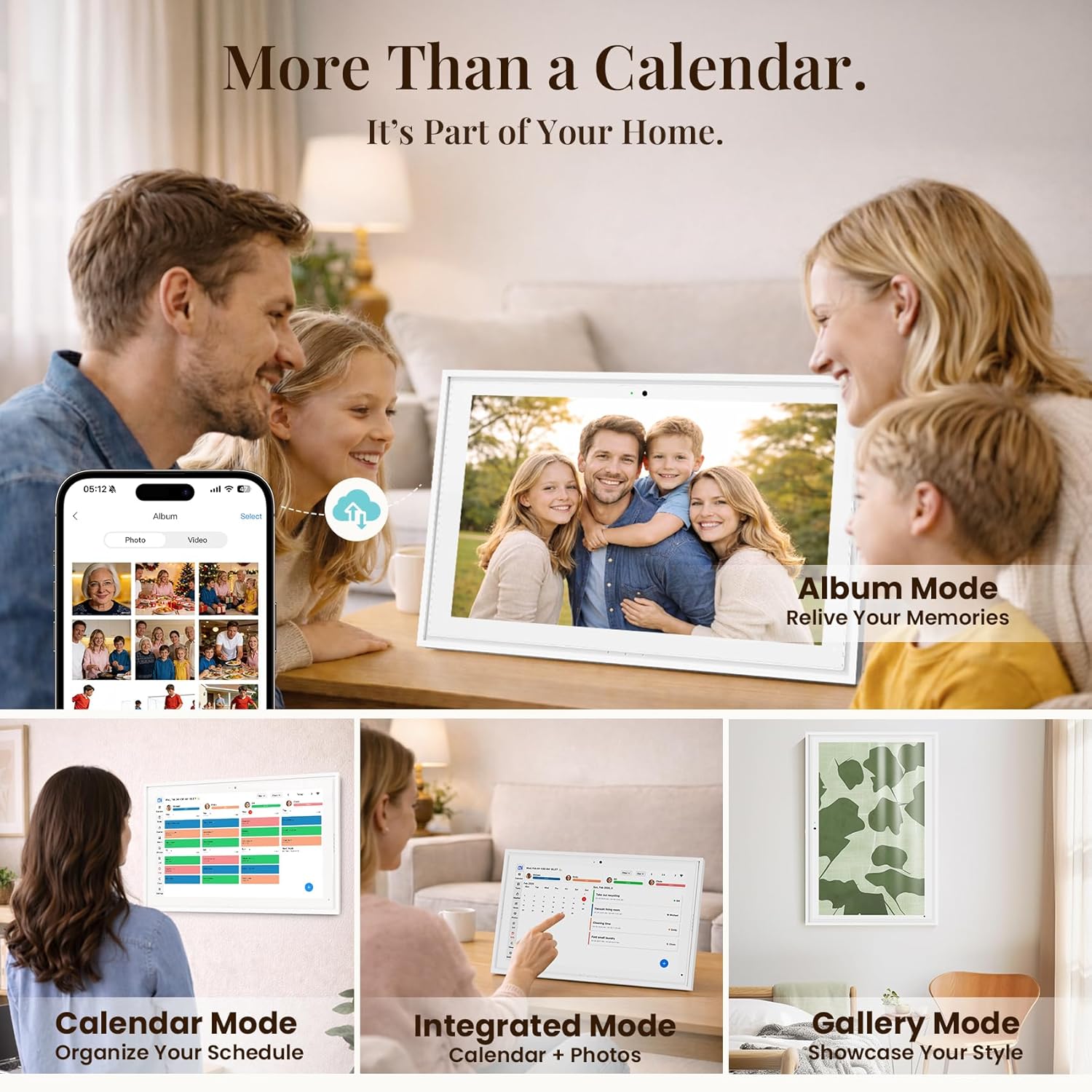 15.6" Electronic Wall Calendar & Digital Family Planner, 2K Smart Touchscreen Display with Video Call, Chore Chart & Shared Family Schedule, 4+64GB, Wall or Desk Mount, Interactive Calendar Organizer