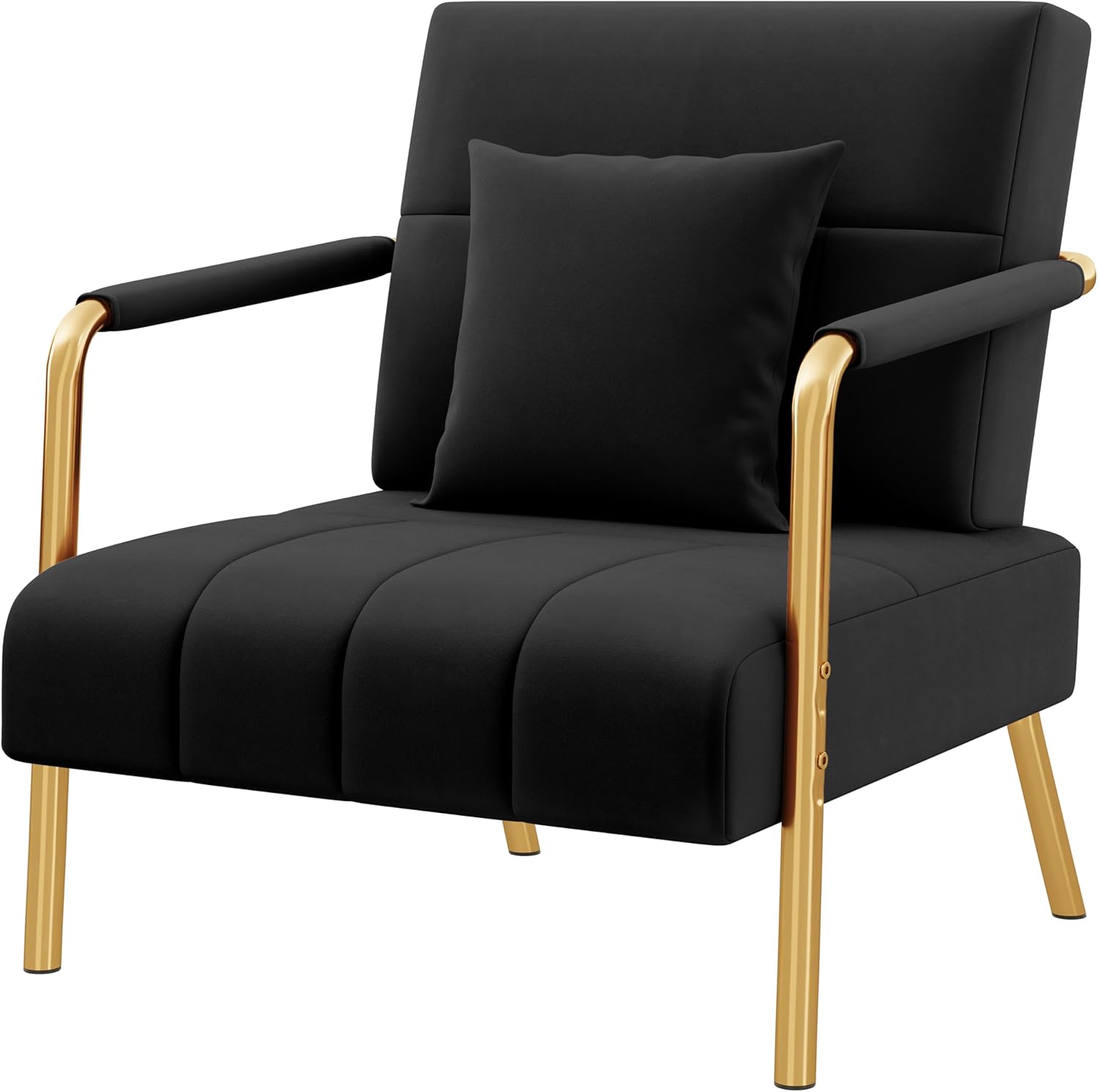Yaheetech 30" W Accent Chair Velvet Oversized Armchair Living Room Chair with Golden Frame & Cozy Pillow for Living Room, Bedroom, Office Black