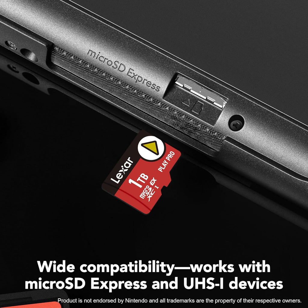 Lexar 1TB Play PRO microSD Express Card, UHS-I, C10, U3, V30, Full HD, 4K, Up to 900/600 MB/s Memory Card, Nintendo-Switch 2, ASUS ROG Ally, Steam Deck (LMSXPS0001T-BNNNU)
