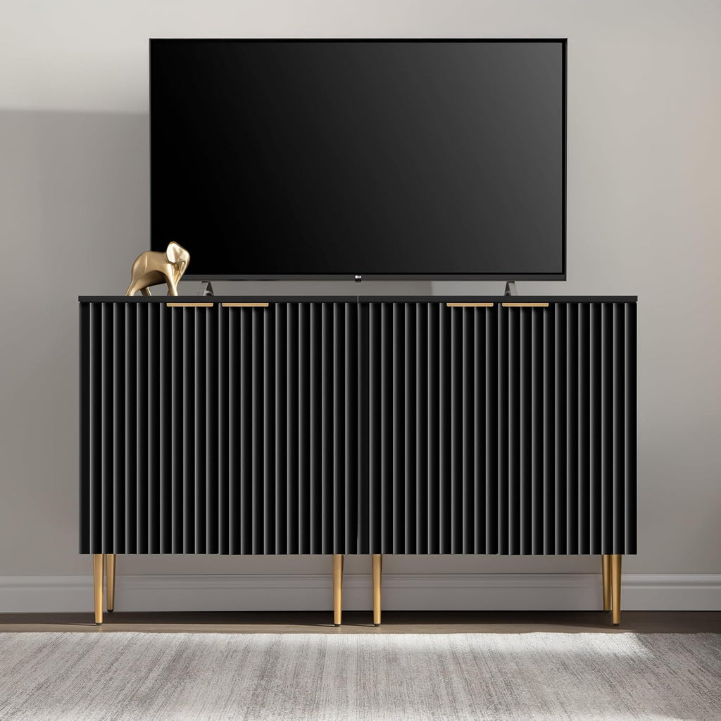 SICOTAS 57" Modern Sideboard Buffet Cabinet - Elegant Storage Credenza with 4 Doors & Adjustable Shelf, Space-Saving Console Coffee Bar Table for Entryway, Kitchen, Living Room or Hallway