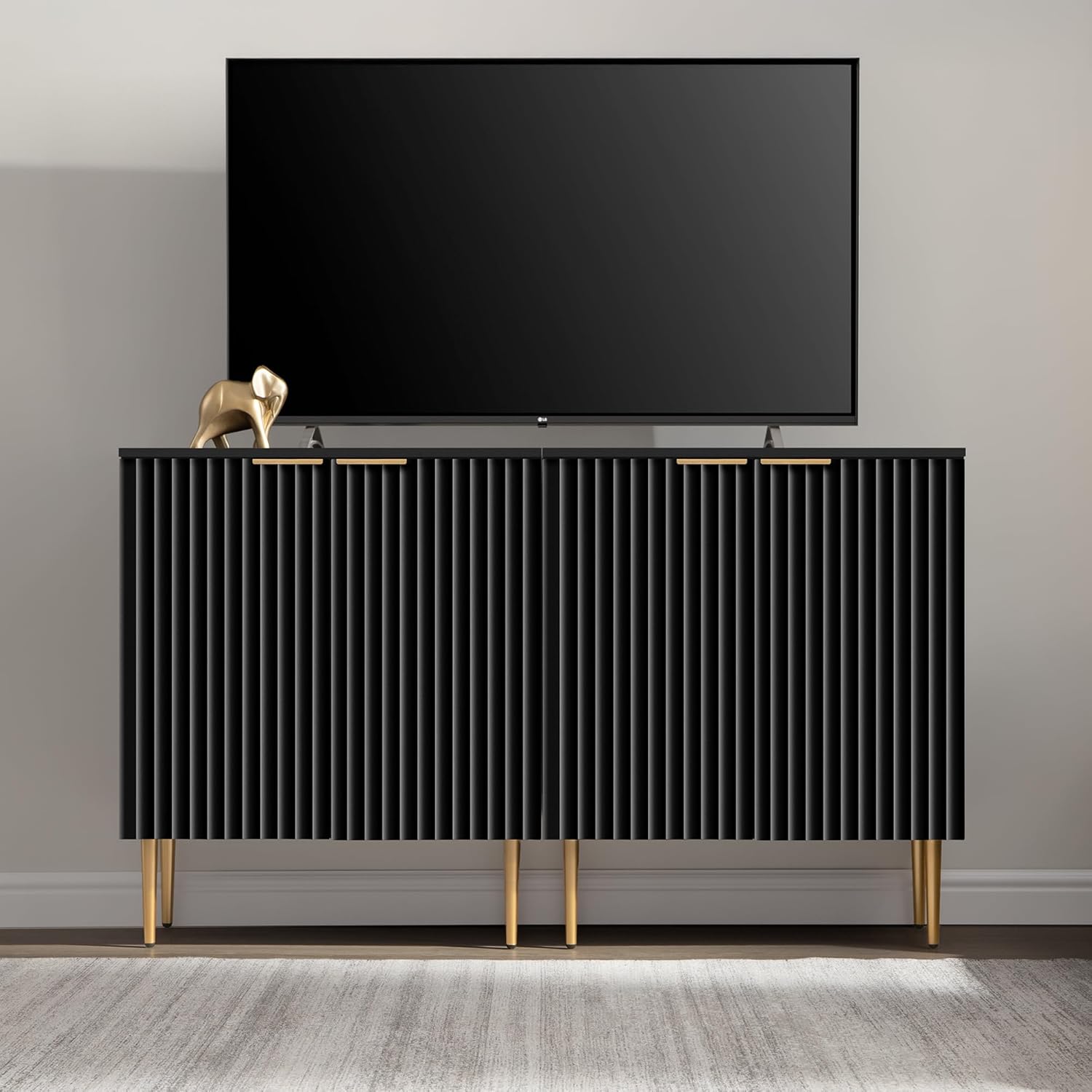 SICOTAS 57" Modern Sideboard Buffet Cabinet - Elegant Storage Credenza with 4 Doors & Adjustable Shelf, Space-Saving Console Coffee Bar Table for Entryway, Kitchen, Living Room or Hallway
