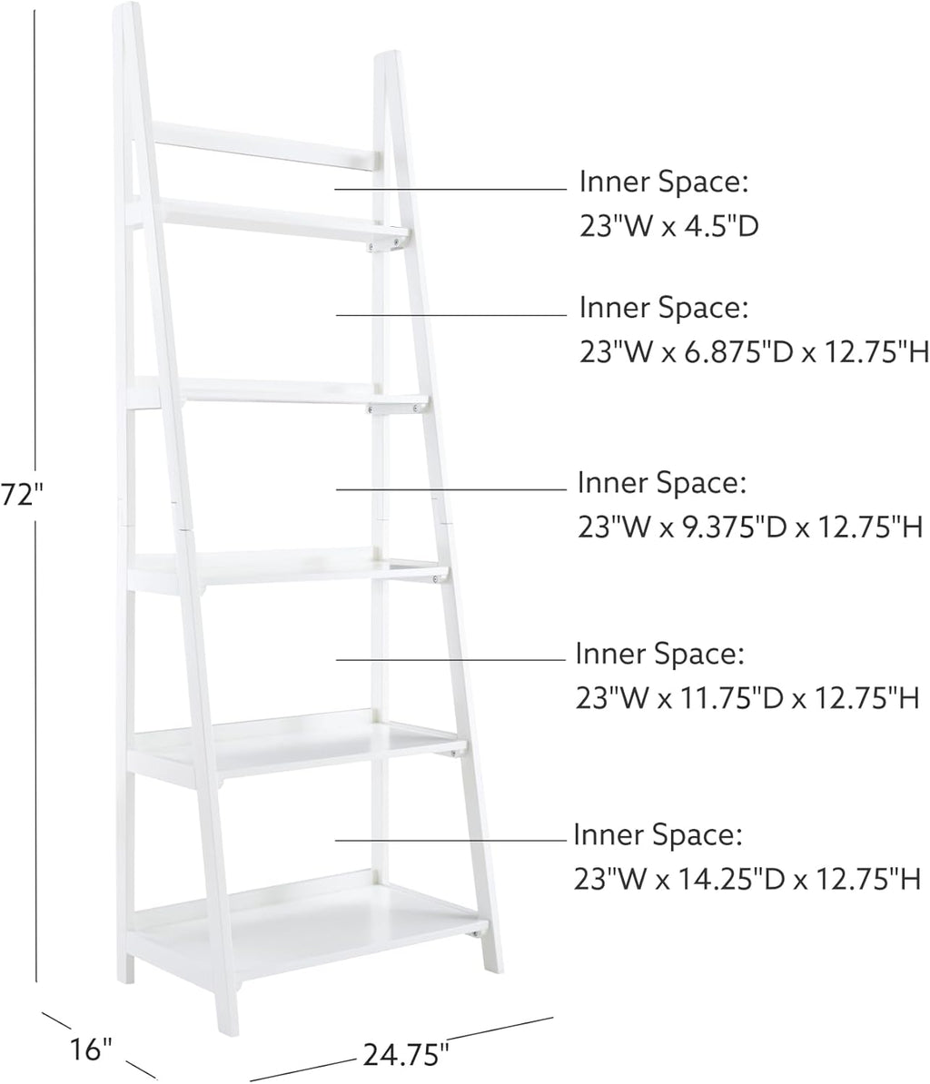 Melissa White Mid Century Five Shelf Ladder Bookcase by Linon