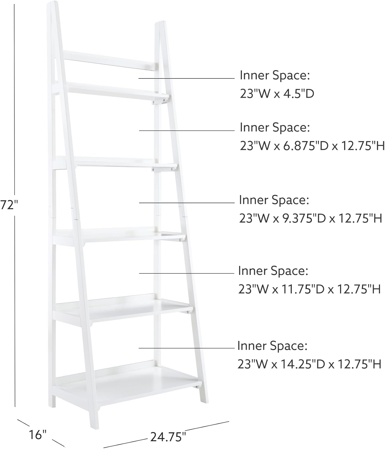 Melissa White Mid Century Five Shelf Ladder Bookcase by Linon