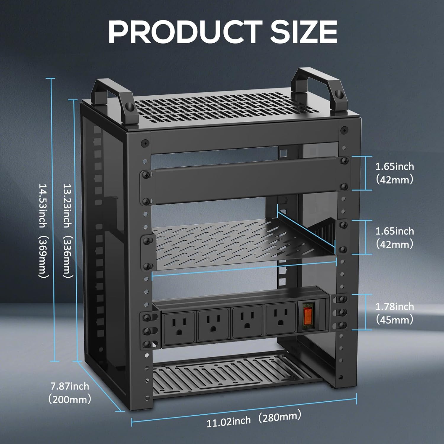 6U Network Rack Unit with Rack-Mounted PDU Power Outlets, a 10-inch Mini Server Rack, and a Depth of 7.87 inches. Suitable for IT Equipment, Networks, Servers, Audio and Video Equipment.