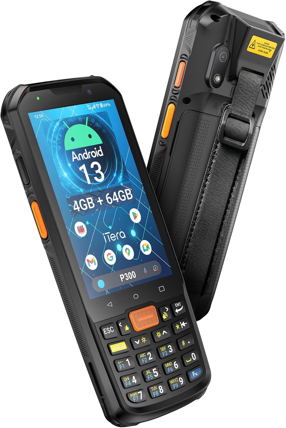 Android 13 Barcode Scanner PDA: HS7 Scan Engine 4" Touch Screen 21 Keys Keypad IP66 Waterproof 6FT Drop 5100mAh Battery with Fast Charging Warehouse Handheld Computer P300