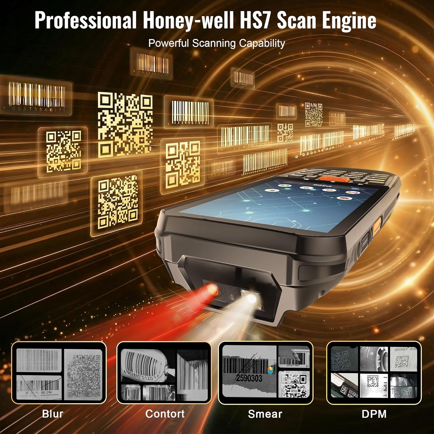Android 13 Barcode Scanner PDA: HS7 Scan Engine 4" Touch Screen 21 Keys Keypad IP66 Waterproof 6FT Drop 5100mAh Battery with Fast Charging Warehouse Handheld Computer P300
