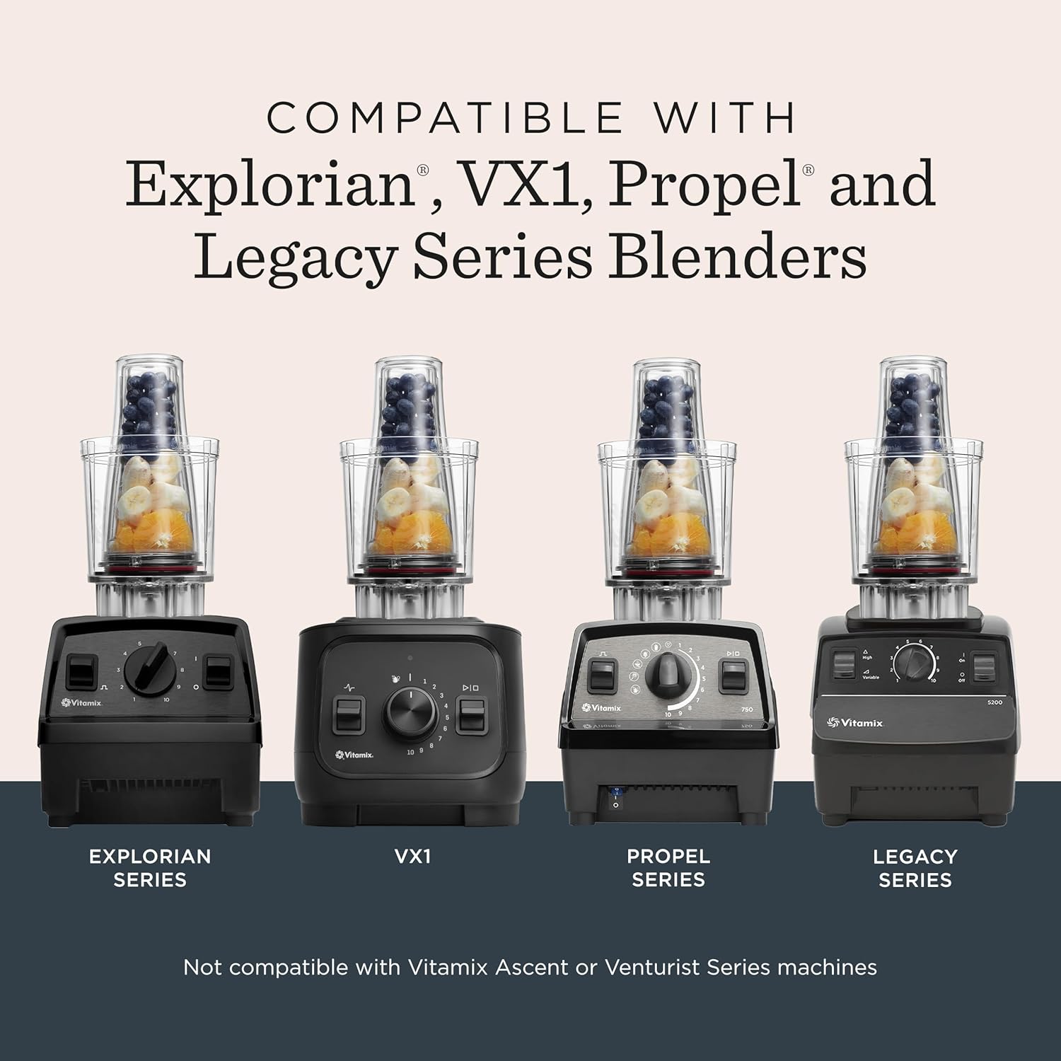 Vitamix Personal Cup Adapter, BPA-Free, Dishwasher-Safe, Two 20-Ounce Blender Cups, Two Lids, and One Blender Adapter with Stainless-Steel Blades, Not Compatible with Ascent or Venturist Series