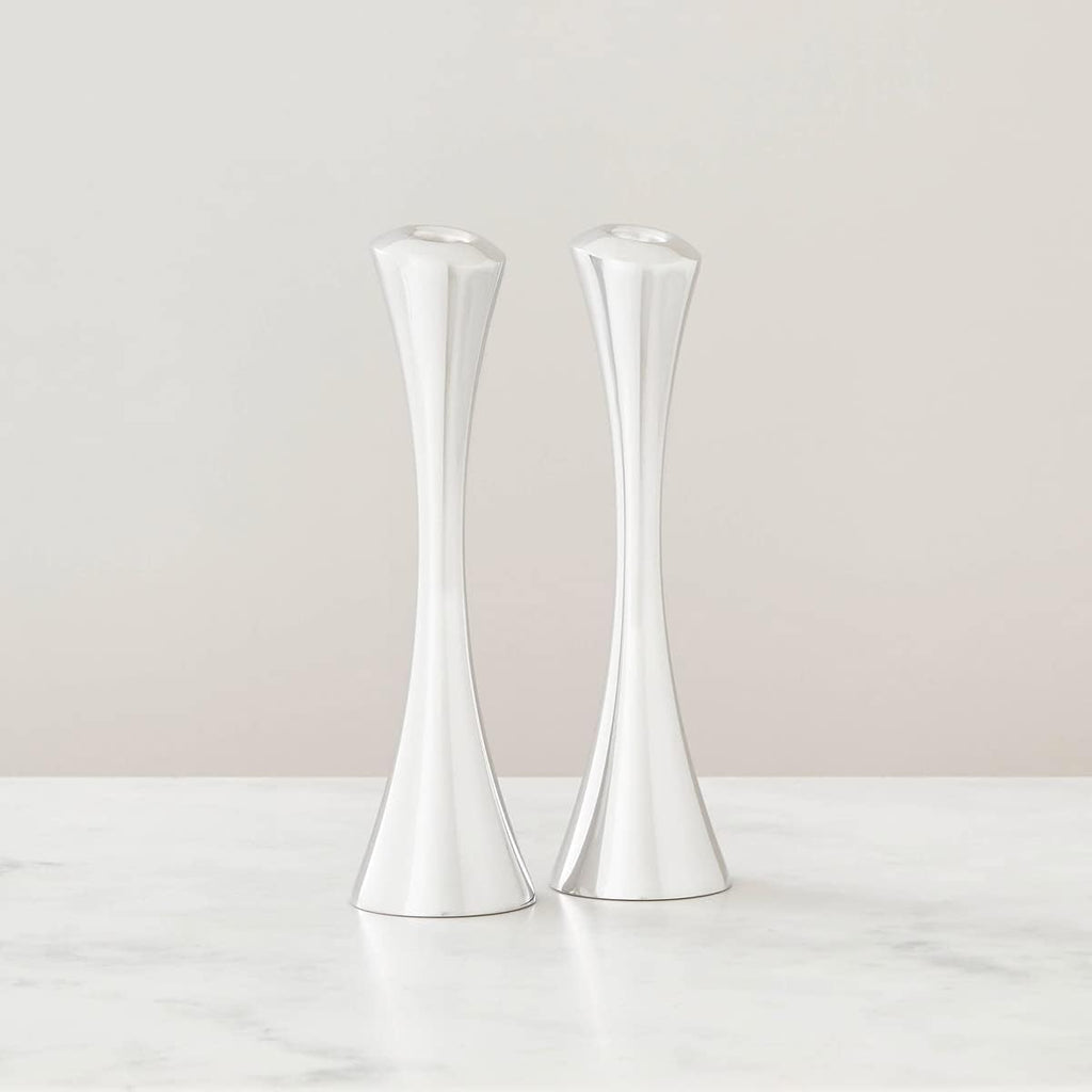 nambe Aquila Candlestick Holders | 2-Pc Set | Metal Taper Candle Holder | Modern Decorative Centerpieces | Candlestick Holders for Table, Mantel, or Wedding Gift (Silver)