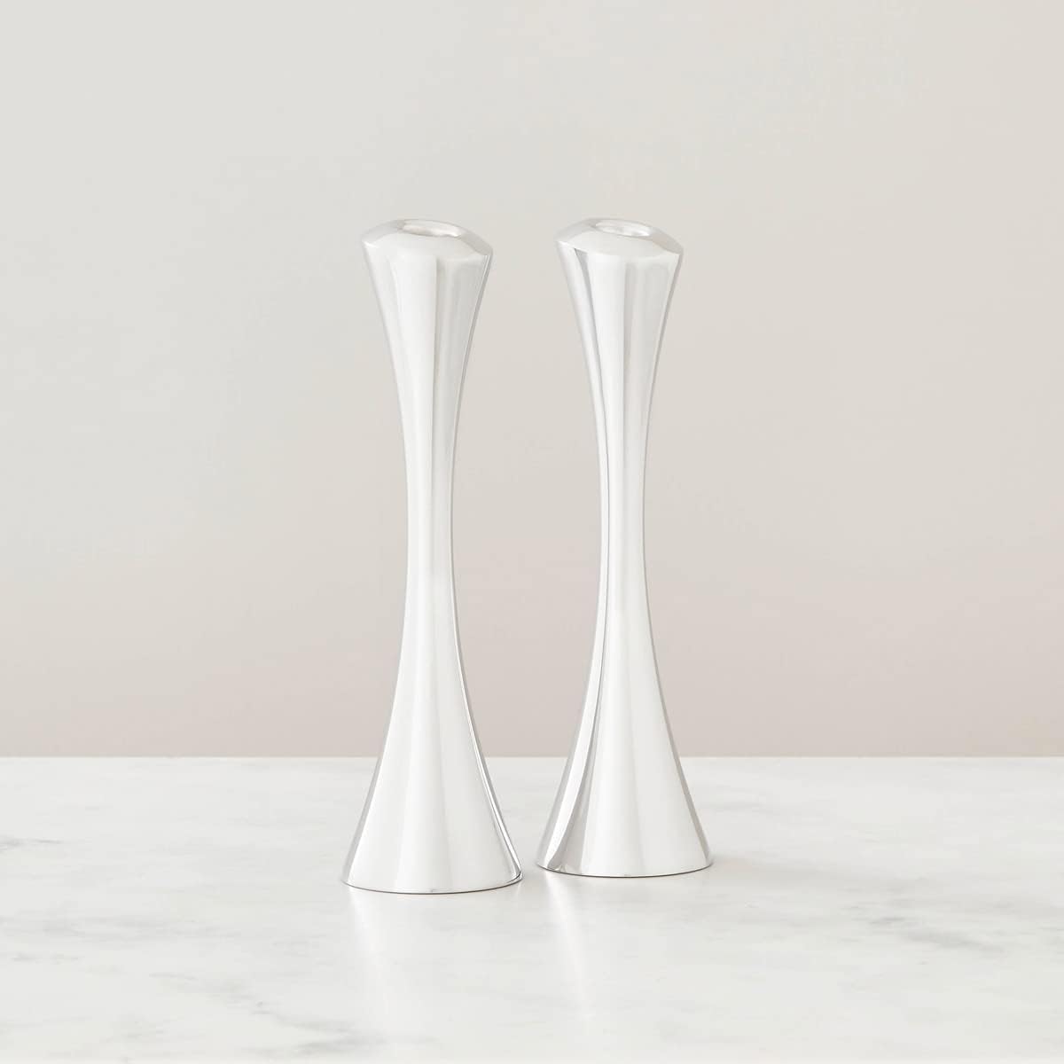 nambe Aquila Candlestick Holders | 2-Pc Set | Metal Taper Candle Holder | Modern Decorative Centerpieces | Candlestick Holders for Table, Mantel, or Wedding Gift (Silver)