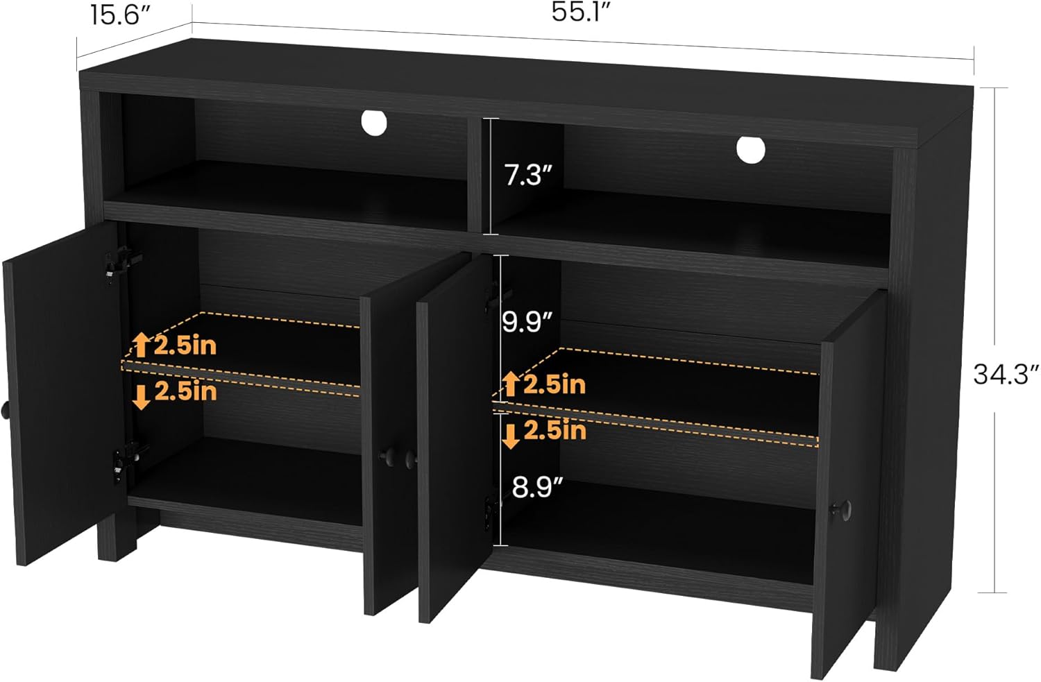 IDEALHOUSE Buffet Sideboard Cabinet with Storage, 55" Large Farmhouse Kitchen Storage Cabinet with 4 Doors & Adjustable Shelves, Wood Coffee Bar Cabinet for Kitchen, Dining Room, Living Room
