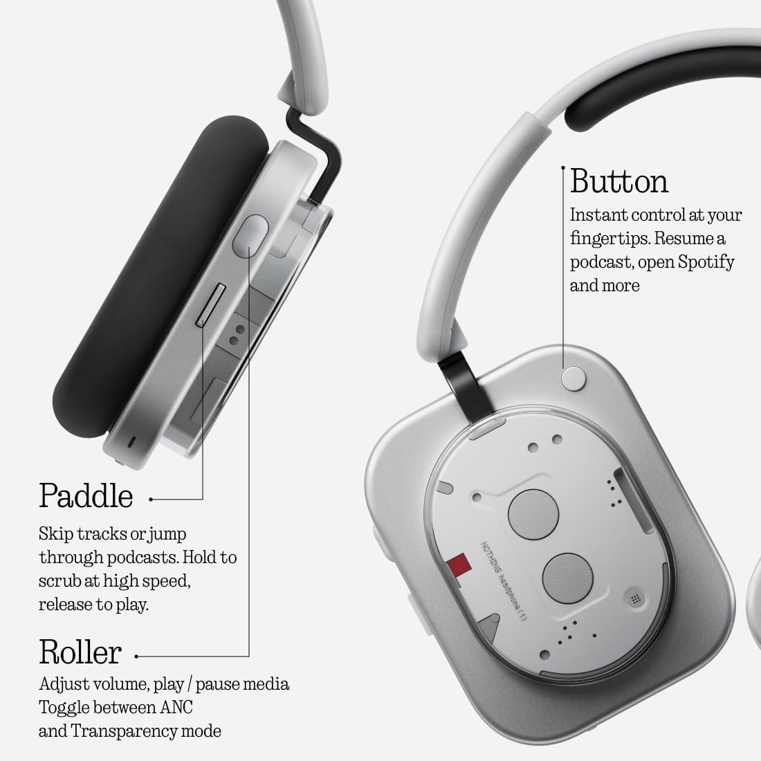 Nothing Headphone (1) Hybrid Active Noise Cancelling Headphones, Wireless Over-Ear Headphones with 6 Mics, 80Hrs Playtime, Hi-Res Audio, KEF-Tuned, Spatial Sound, Comfort Fit & Fast Charging White
