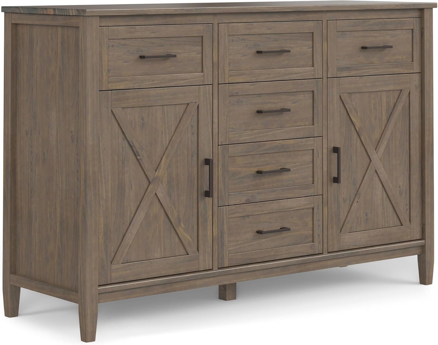 SIMPLIHOME Ela Buffet - 54 inch Wide Solid Wood 3-Door Sideboard Buffet in Smoky Brown, Transitional Storage Cabinet for Dining Room or Kitchen with Adjustable Shelves and Brushed Metal Hardware