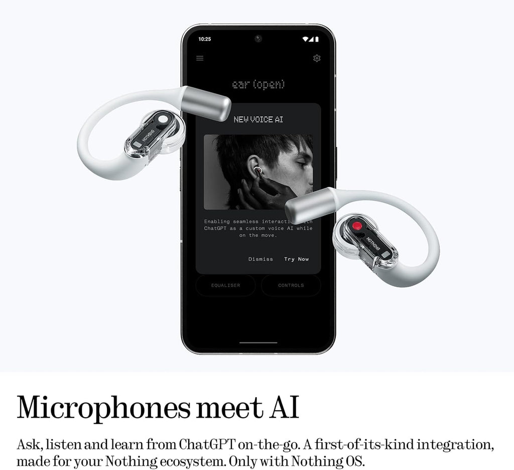 Nothing Ear (open) Ultra-light Open Ear Headphones with Adjustable Earhooks, Multipoint Connection Bluetooth Earbuds with Clear Voice Technology for AI Calls, IP54, Fast Charging, ChatGPT Supported