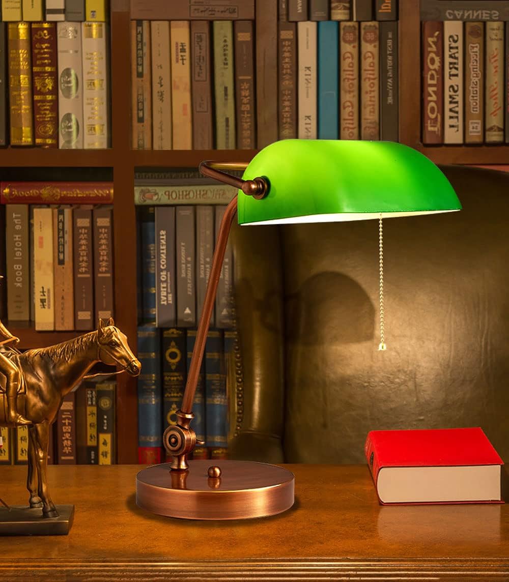 Green Bankers Deskp - Traditional Wood Table Light with Green Glass Shade - Antreadingp for Home & Office - Elegant Lightifixture (Tyg)